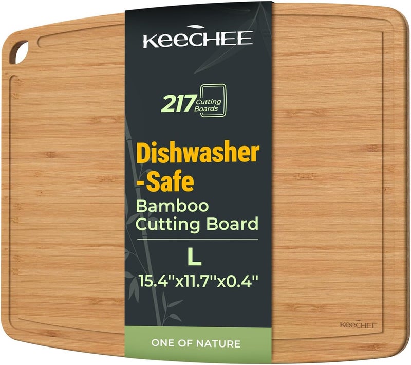 keechee Dishwasher Safe Bamboo Cutting Boards 15.4x11.7in Heat-Resistant Chopping & Charcuterie Board with Juice Groove, Durable Lightweight Kitchen Essentials for Meat, Vegetables, Easy Clean - Image 1