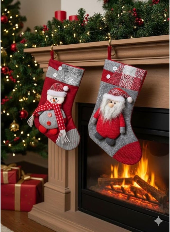 شراب احتفالي طويل بتصاميم شخصيات شتوية مبهجة جورب ديكور قماشي فاخر لتعليق الهدايا وتزيين المنزل والأركان FO - Image 1