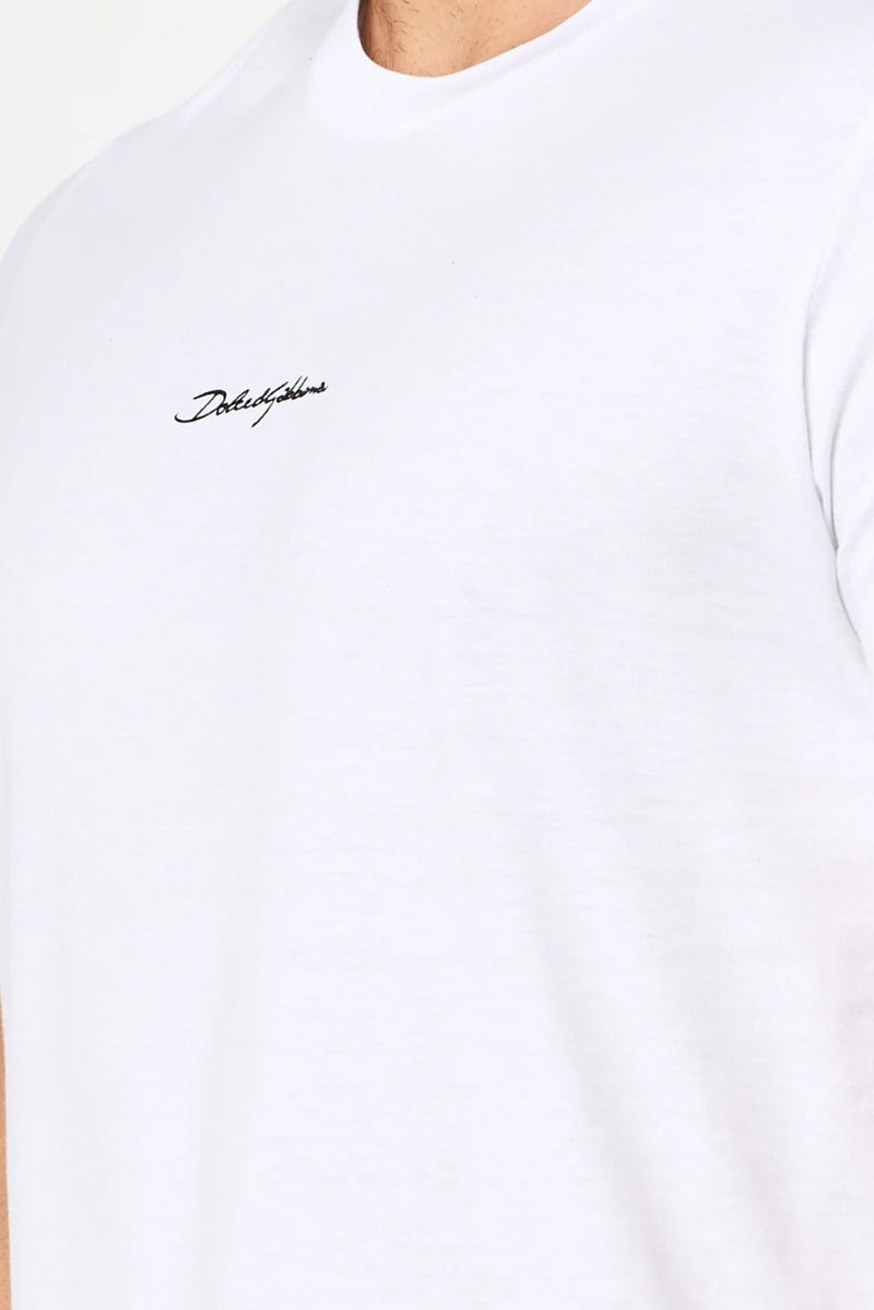 Dolce & Gabbana تي شيرت رجالي بأكمام قصيرة وياقة دائرية بشعار العلامة التجارية، أبيض - Image 5