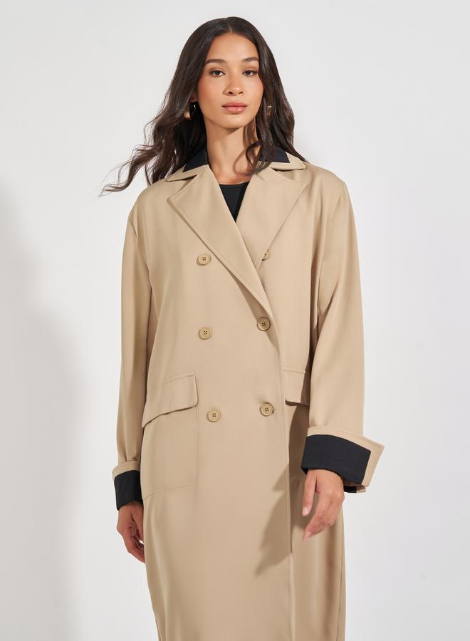 ستايلي معطف ميدي ترنش فضفاض بصفين أزرار - Image 3