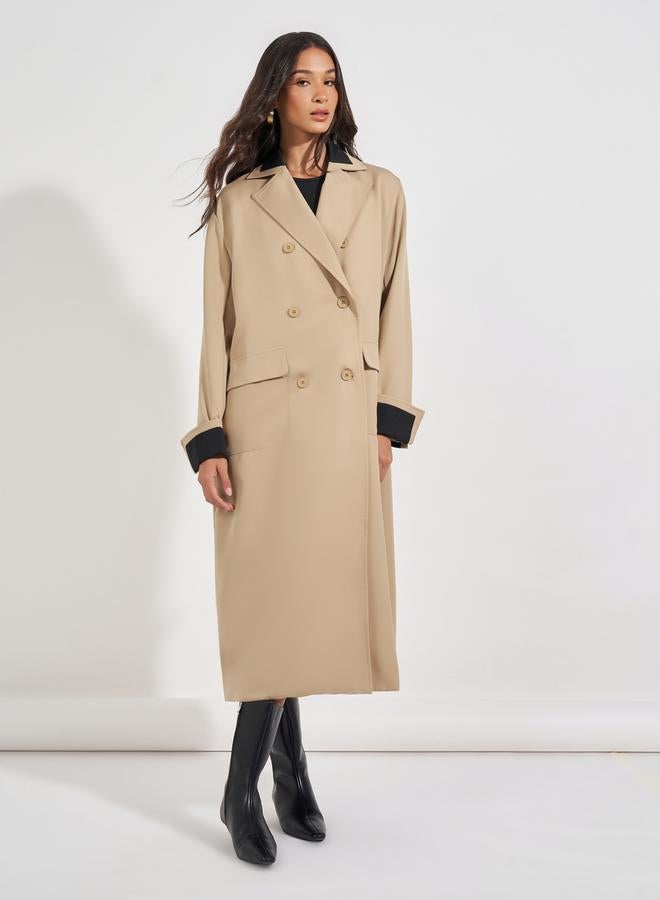 ستايلي معطف ميدي ترنش فضفاض بصفين أزرار - Image 2