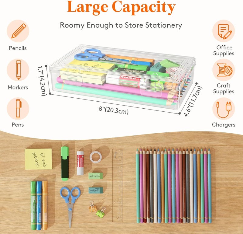 Lifewit Plastic Pencil Box with Snap-tight Lid, Large Capacity Hard Pencil Case, Stackable Craft organizer for Art Supply, Office, 10 Pack - Image 2