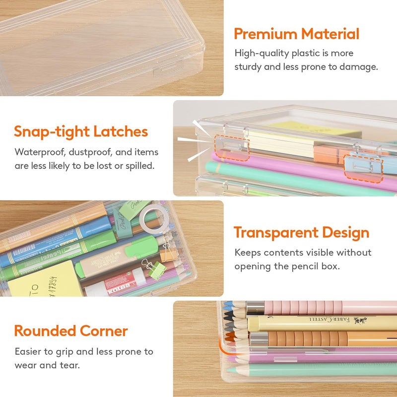 Lifewit Plastic Pencil Box with Snap-tight Lid, Large Capacity Hard Pencil Case, Stackable Craft organizer for Art Supply, Office, 10 Pack - Image 3