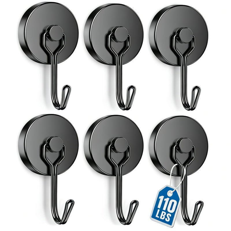 Grtard 110LBS Strong Magnetic Hooks 6 Pack Swivel Swing Magnetic Hooks Heavy Duty Black Neodymium Magnet Hooks for Cruise Cabin Magnets with Hooks for Refrigerator Grill Classroom Garage - Image 2