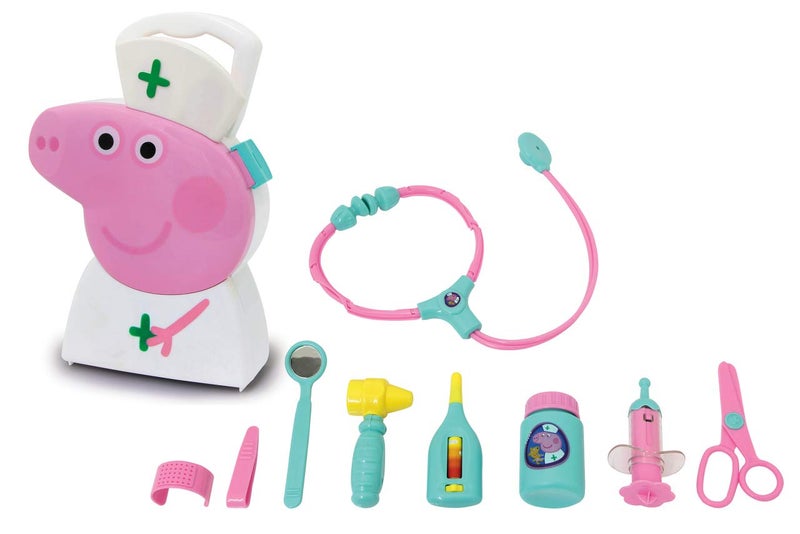 JAMARA 410095 Suitcase-10-Piece Set, Sturdy and Handy Carry Case, Child-Friendly Doctor Utensils for Role Play, Cute Peppa Pig Design, White - Image 1