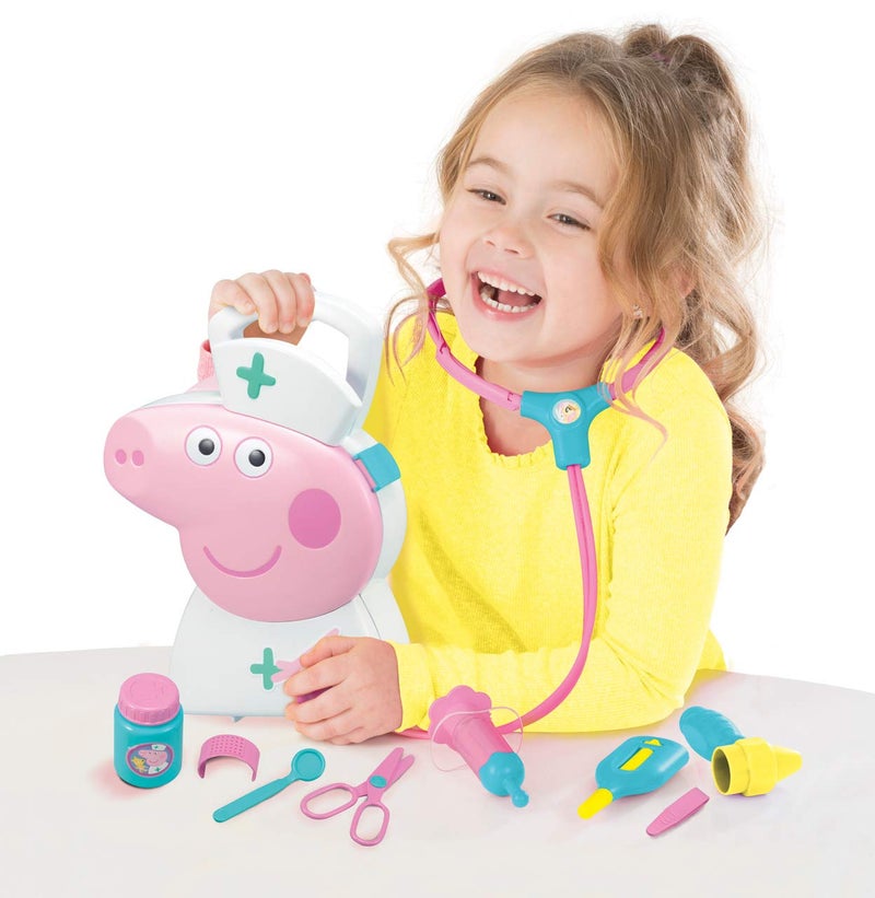 JAMARA 410095 Suitcase-10-Piece Set, Sturdy and Handy Carry Case, Child-Friendly Doctor Utensils for Role Play, Cute Peppa Pig Design, White - Image 2