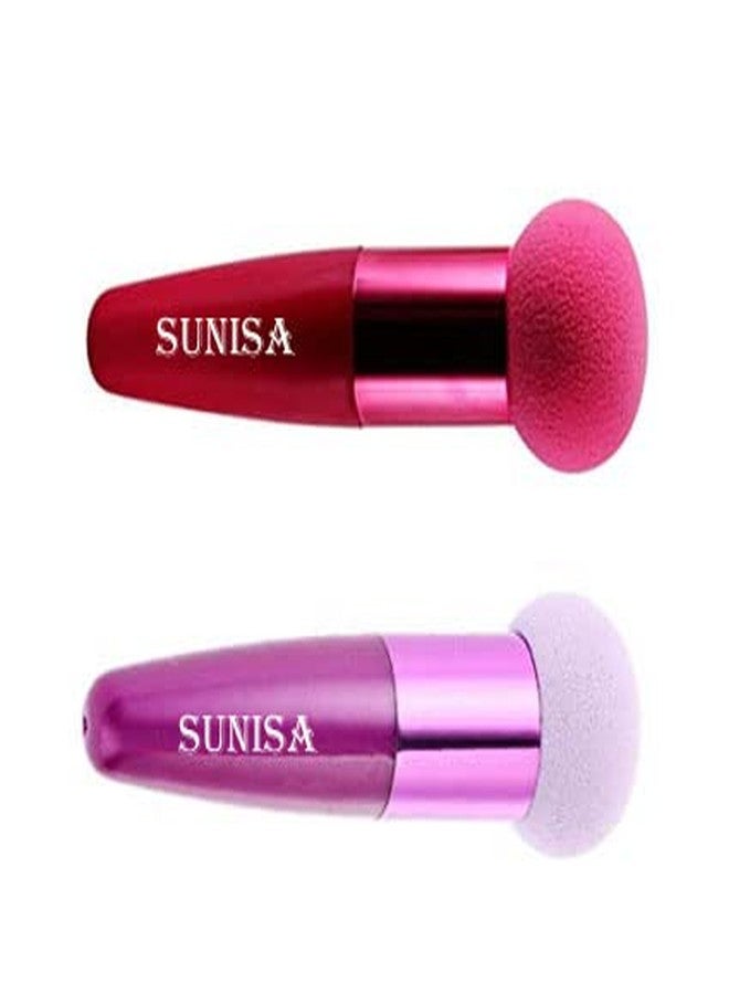 SUNISA 2Pcs Makeup Sponge Mushroom Facial Foundation Sponges Makeup Blending Sponge Powder Puff Makeup Tools with Handle Case for Liquid Foundation Creams and Powders (Multicolor) - Image 1