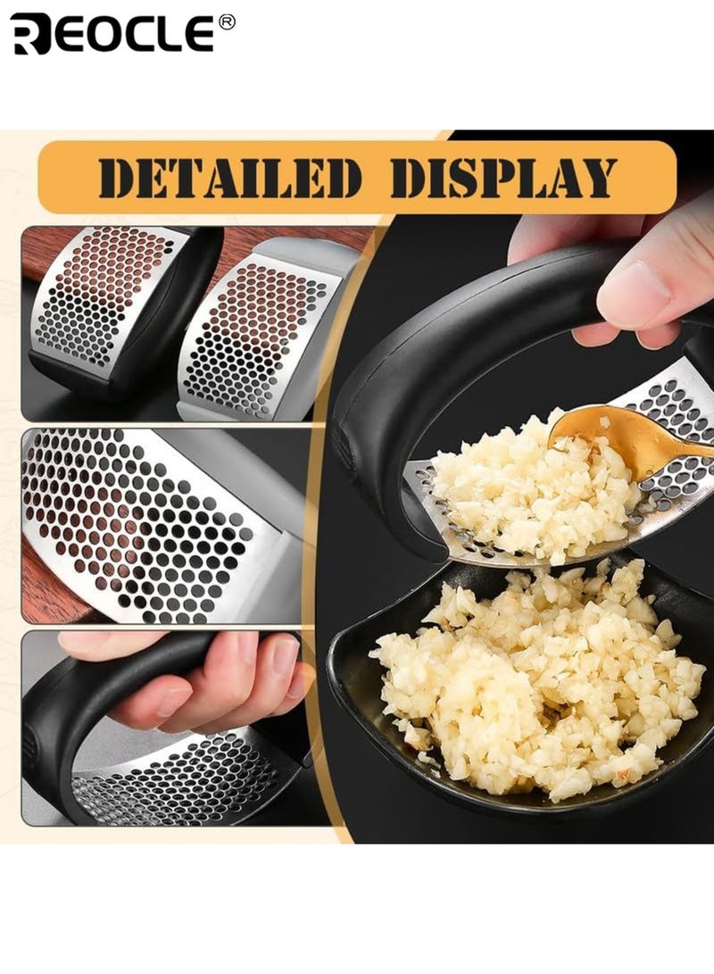 REOCLE Stainless Steel Garlic Crusher Manual Hand Press No Electricity Needed Efficient Garlic Mincer for Kitchen College Dorm and Cooking Enthusiasts - Image 4