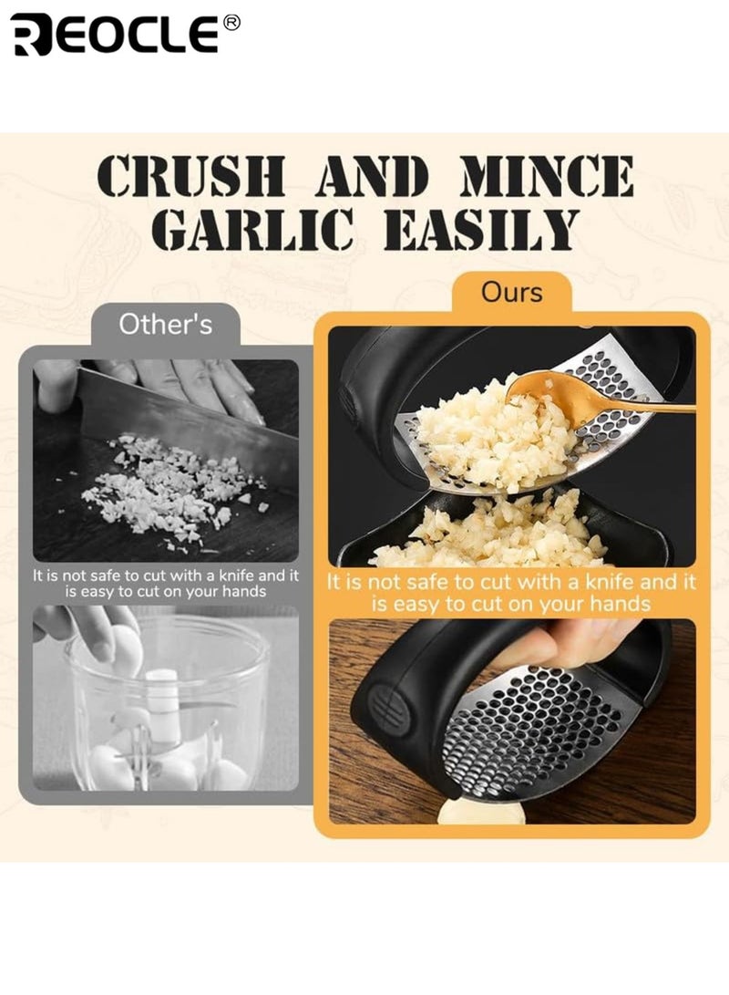 REOCLE Stainless Steel Garlic Crusher Manual Hand Press No Electricity Needed Efficient Garlic Mincer for Kitchen College Dorm and Cooking Enthusiasts - Image 3