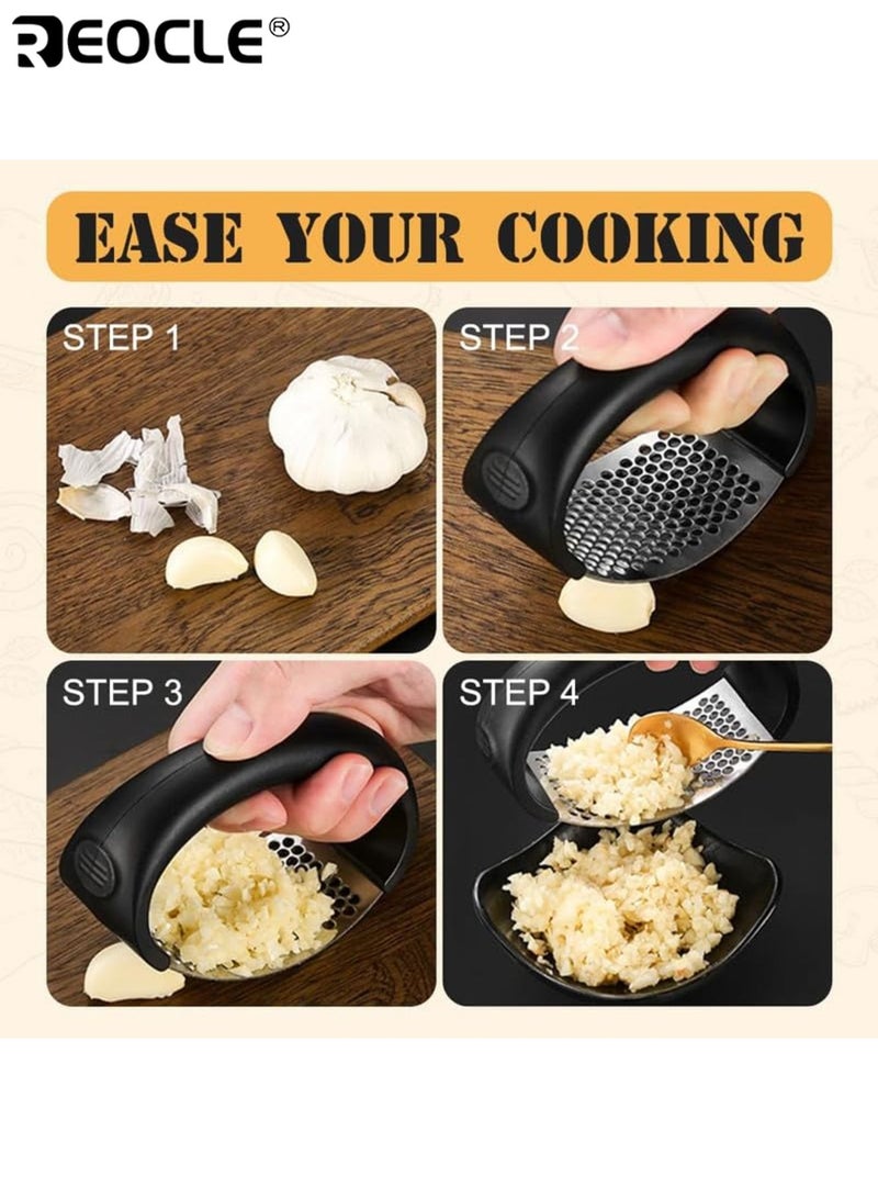 REOCLE Stainless Steel Garlic Crusher Manual Hand Press No Electricity Needed Efficient Garlic Mincer for Kitchen College Dorm and Cooking Enthusiasts - Image 5