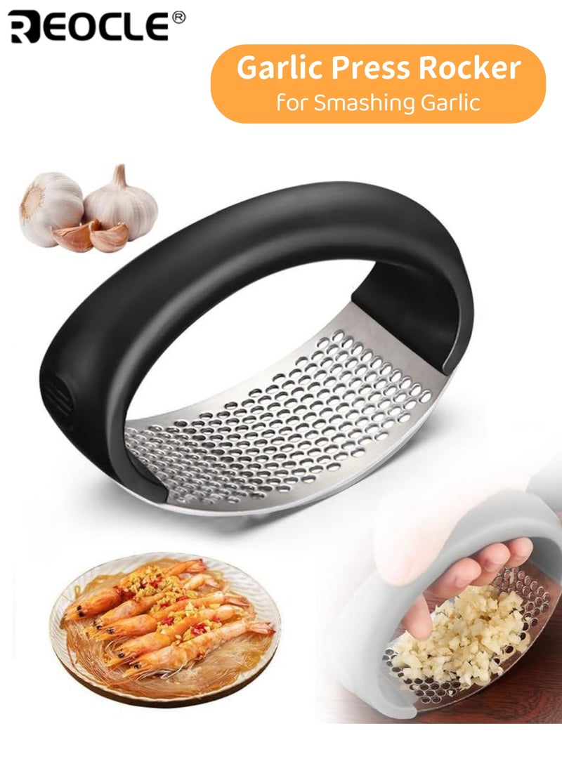 REOCLE Stainless Steel Garlic Crusher Manual Hand Press No Electricity Needed Efficient Garlic Mincer for Kitchen College Dorm and Cooking Enthusiasts - Image 1