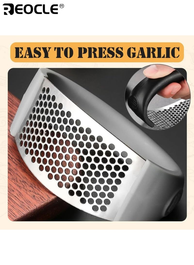 REOCLE Stainless Steel Garlic Crusher Manual Hand Press No Electricity Needed Efficient Garlic Mincer for Kitchen College Dorm and Cooking Enthusiasts - Image 2