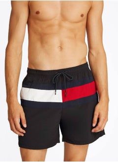 TOMMY HILFIGER Men's Hilfiger Flag Mid Length Swim Shorts - Nylon, Black  - Image 5