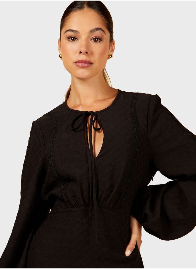 Little Mistress - Tie Neck Midi Dress - Image 1