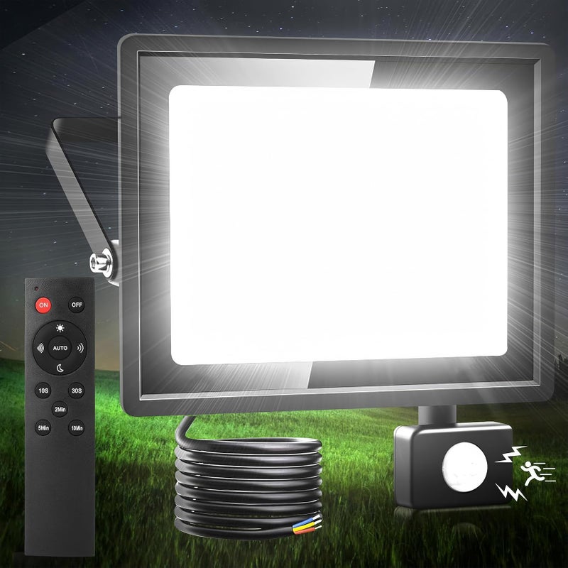 Viugreum Viugreum 100W LED Security Lights with Motion Sensor Outdoor Spotlight Mains Powered with PIR 10000LM 6500K Cool White Outdoor Wall Floodlight IP67 Waterproof Spotlight Remote Control for Garage  - Image 2