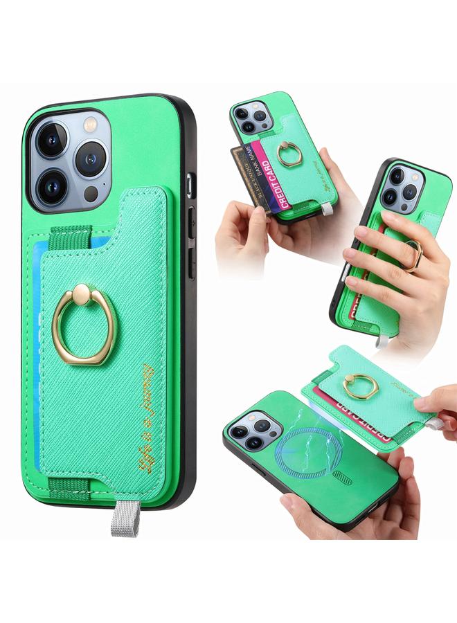 اس-توب جراب هاتف iPhone 16 Pro Retro Magsafe Cross من الجلد مع حامل حلقي وحقيبة بطاقات - Image 1