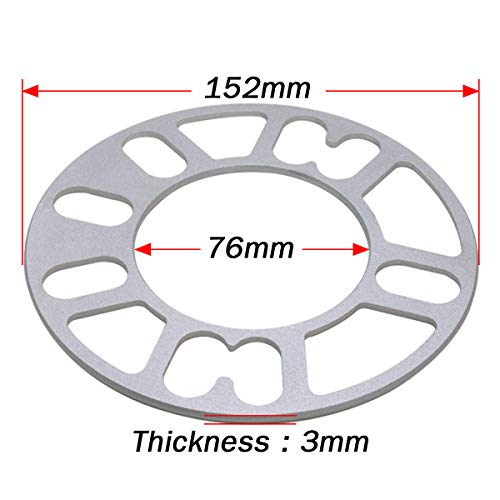 GAsupply Universal 3mm Wheel Spacers, 4 Pcs Universal Wheel Adapters for Most 4 & 5 Lug Wheels/Rims PCD 98mm-120mm - Image 2