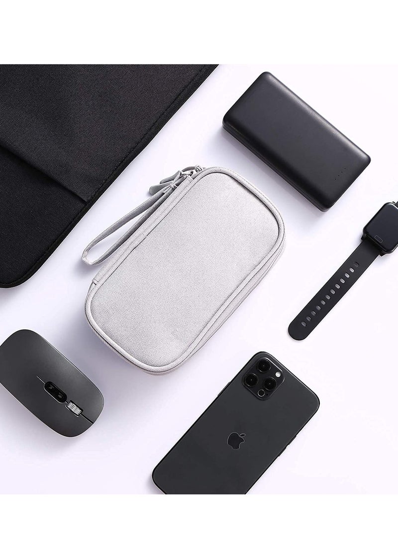 Small Electronic Organizer Cable Bag Travel Portable Electronic Accessories Storage Bag Soft Carrying Case Pouch for Hard Drive Cord Charger Earphone USB SD Card Light Grey