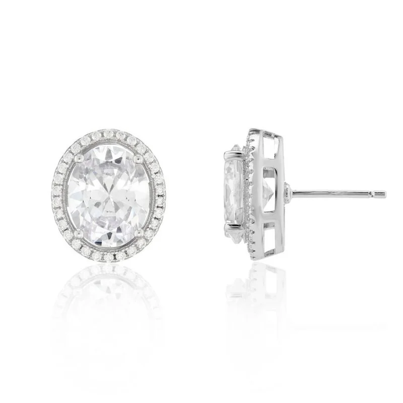 باكلي لندن BUCKLEY LONDON THE FLAWLESS COLLECTION - CLEAR OVAL HALO EARRINGS