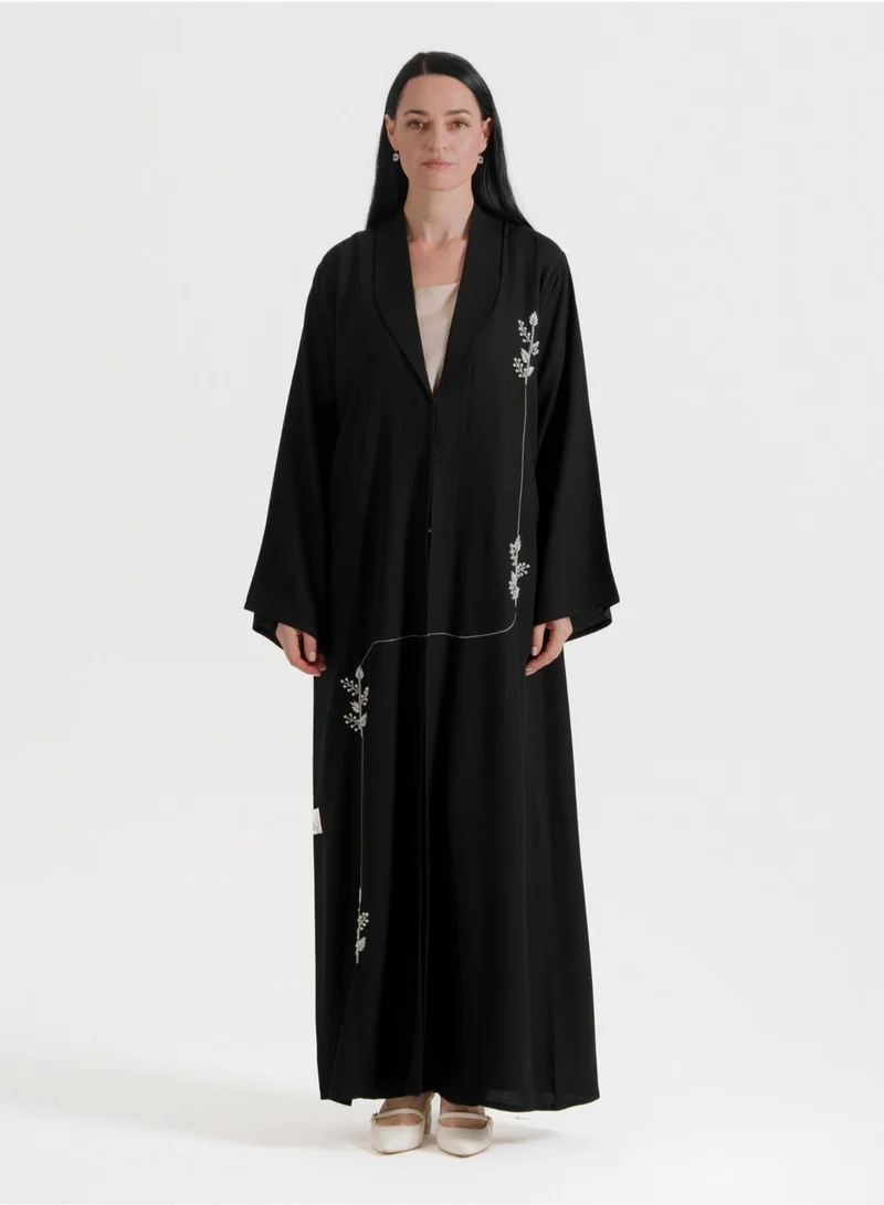 Rosette Abaya Abaya with Embroidery White Pearl design