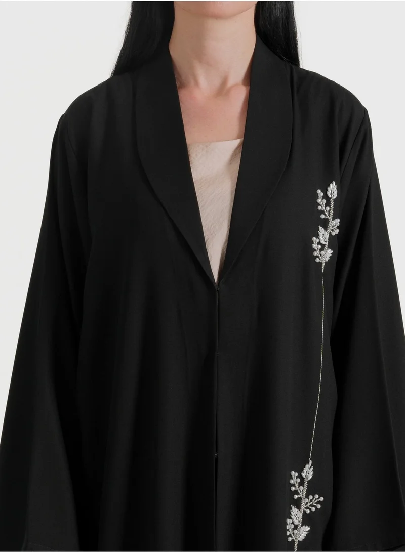 Rosette Abaya Abaya with Embroidery White Pearl design