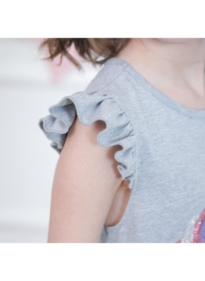Sunny Fashion - Girls Dress Gray Unicorn Embroidered Purple Pleated Tulle Birthday Party Size 6 - Image 1