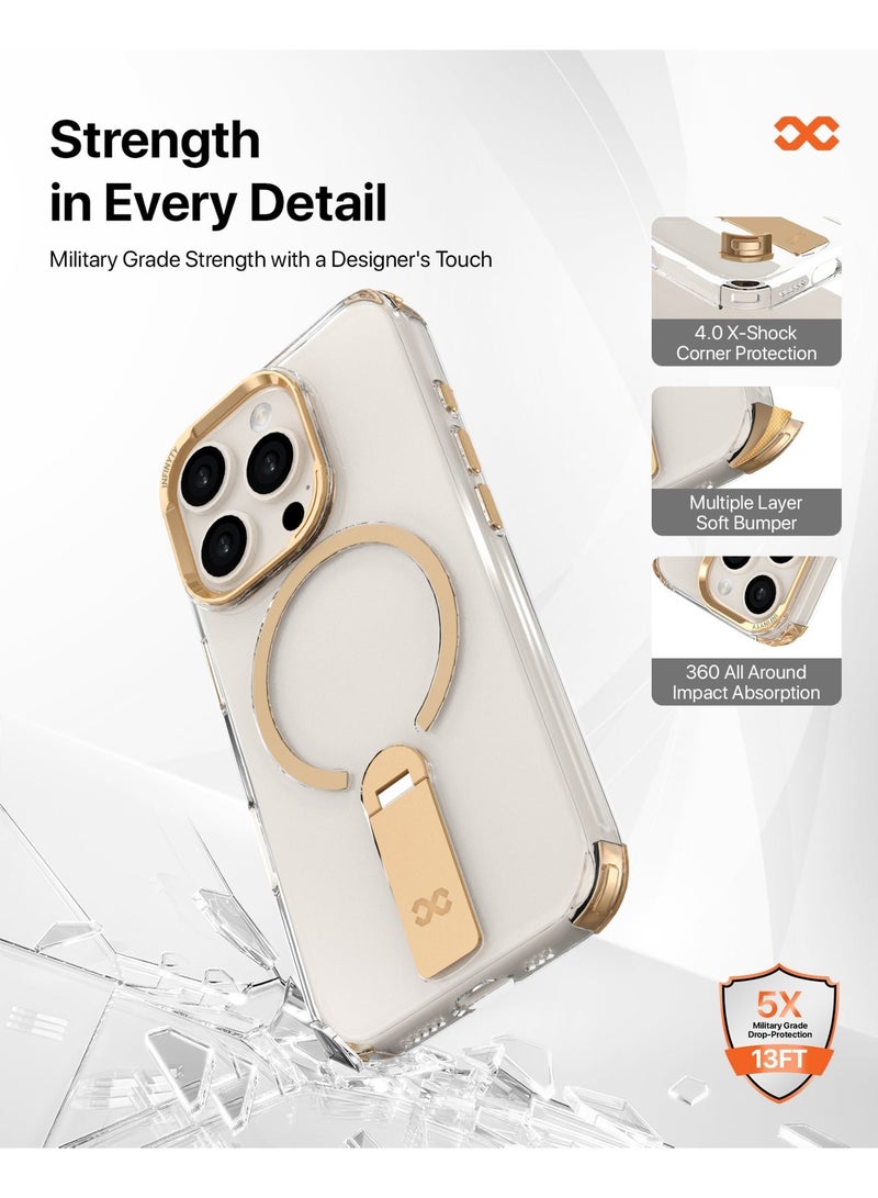 INFINYTY iPhone 16 Pro Transparent Case with Smart Metallic Stand– Aurum, Elegant Desert Titanium Metal Camera Frame Multi-Angle Stand, MagSafe Compatible, Mil. Grade Drop-Tested, Slim Design with Raised Edges - Image 2