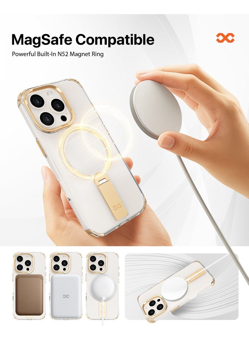 INFINYTY iPhone 16 Pro Transparent Case with Smart Metallic Stand– Aurum, Elegant Desert Titanium Metal Camera Frame Multi-Angle Stand, MagSafe Compatible, Mil. Grade Drop-Tested, Slim Design with Raised Edges - Image 4