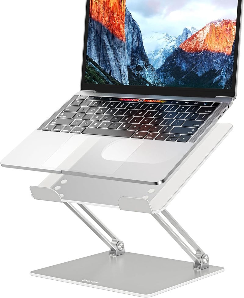 BESIGN LS10 Aluminum Laptop/Computer Stand, Ergonomic Adjustable Notebook Stand, Riser Holder, Compatible with Air, Pro, Dell, HP, Lenovo More 10-14" Laptops, Silver - Image 1