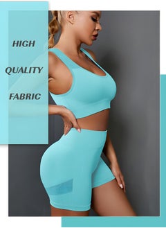 GROIC Workout Sets for Women 2 Piece Seamless Ribbed Crop Tank High Waist Shorts Yoga Outfits(L)  - Image 5