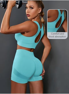 GROIC Workout Sets for Women 2 Piece Seamless Ribbed Crop Tank High Waist Shorts Yoga Outfits(L)  - Image 4