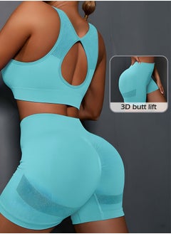 GROIC Workout Sets for Women 2 Piece Seamless Ribbed Crop Tank High Waist Shorts Yoga Outfits(L)  - Image 2