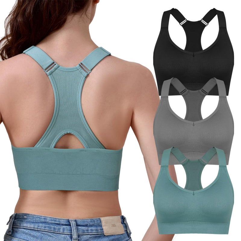 Double Couple Sports Bras for Women Adjustable Medium Impact Racerback Padded Sports Bra for Yoga Gym Fitness Workout - Image 1