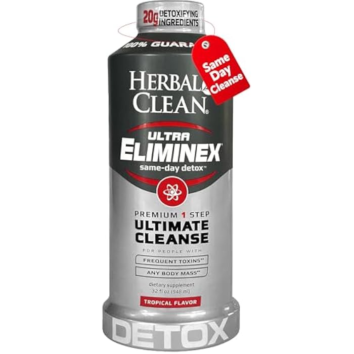 Herbal Clean Same Day Ultra Eliminex Detox Cleanse Drink* (32 fl oz) - Tropical Fruit Flavor Full Body Cleanse Detox Drink with Milk Thistle Seed* for high Toxin*, Vitamin B12 for Men & Women - Image 1