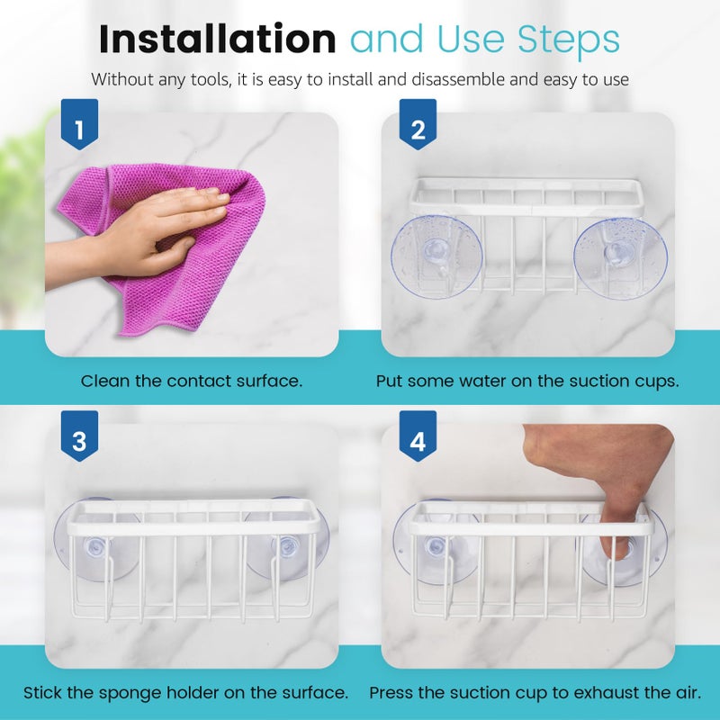 HLOOL Kitchen Sponge Holder,Sponge Holder for Kitchen Sink Suction, Sink Caddy (White) - Image 5