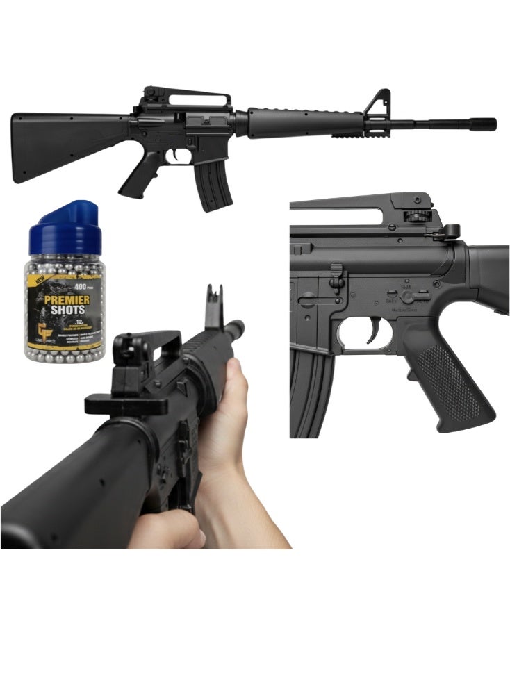 Premium Black Dual Mode BB Toy M4 Rifle with Removable Shoulder Stock, Semi Auto Shooting Action, Includes Magazine and 400 Steel Like BB Ammo Bottle for Target Practice Play - Image 1