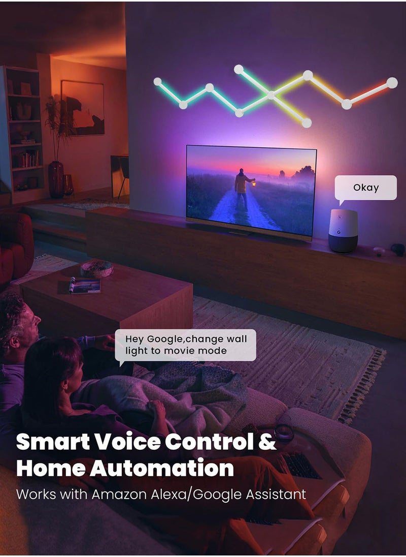 إيزي سو 9 خطوط إضاءة LED خطوط إضاءة حائطية ذكية LED 16M+ لون LED خافت للموسيقى ومزامنة الألعاب وغرفة النوم ومجموعة قضبان إضاءة لتزيين الحائط المنزلي تعمل بالبلوتوث ضوء حائط ذكي بلاستيك متعدد الألوان 10 × 10 × 10 سم  - Image 4