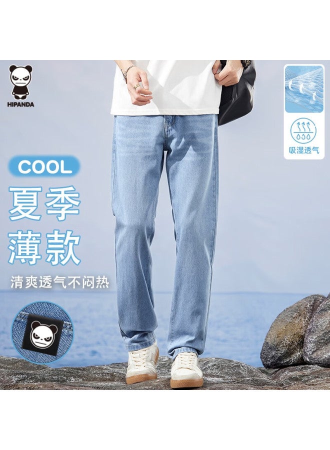 Hipanda o Panda Jeans For Men, Autumn Casual Trendy Fashion Simple Loose Long Pants, Light Blue, Size 40 - Image 1