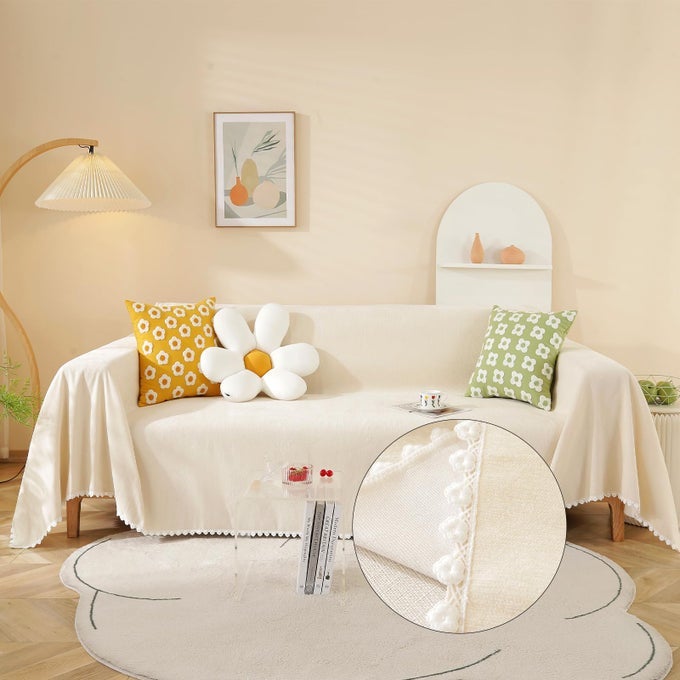 BEIGE SOFA COVERS COUCH COVERS FOR 3 CUSHION SOFA CUTE COUCH CUSHION COVERS PET COUCH PROTECTOR THICK CHENILLE LOVESEAT COVER MULTIFUNCTIONAL THROW COVER 71 X118