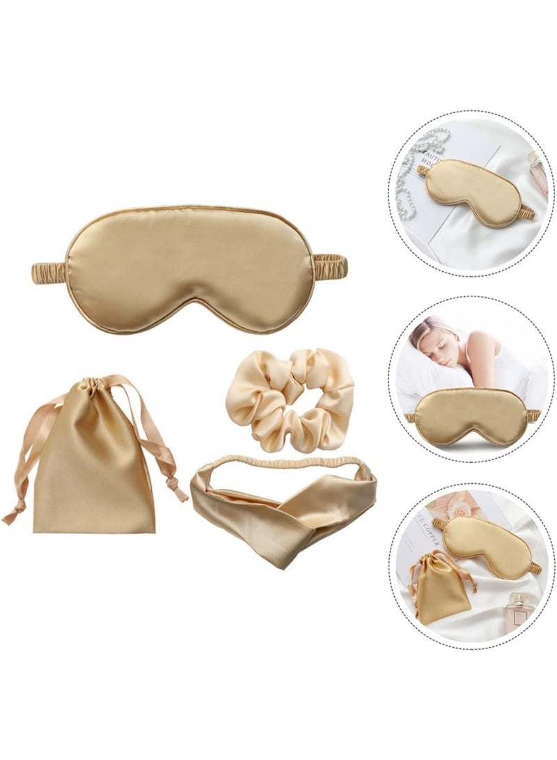Sleeping Eye Mask, Silk Satin Sleeping Eye Mask, Soft Sleep Eye Night Blindfold for Women and Men, Eyeshade Cover with Satin Hair Scrunchies, Wedding Bridesmaid Gift, Gold - Image 2