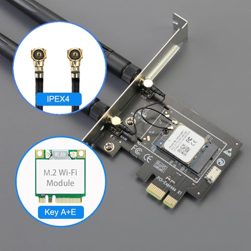 GLOTRENDS WA01 M.2 E Key to PCIe X1 WiFi Bluetooth Adapter for M.2 WiFi 4/5/6/6e/7/Coral TPU Module, with 6-dBi SMA Antenna Kits - Image 5