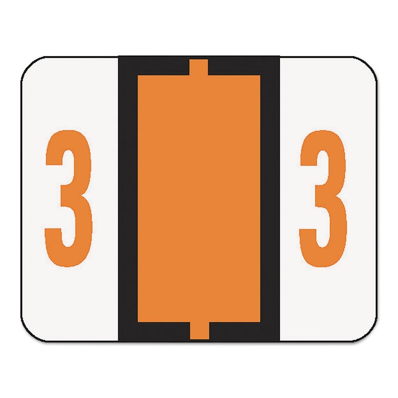 Smead BCCRN Bar-Style Color-Coded Numeric Label, 3, Label Roll, Dark Orange, 500 Labels per Roll (67373) - Image 1