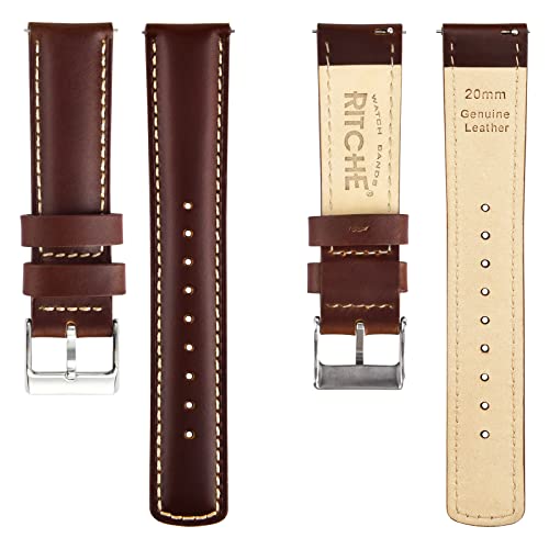 Ritche Quick Release Leather Watch Band 18mm 20mm 21mm 22mm 23mm 24mm for Samsung Galaxy Watch 6 Band Classic 43mm 47mm 40mm 44mm Leather Watch Strap, Dark Coffee & Khaki & Silver, 20mm, Classic - Image 5