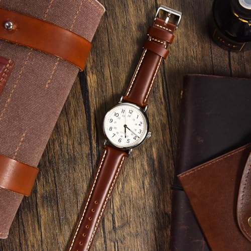Ritche Quick Release Leather Watch Band 18mm 20mm 21mm 22mm 23mm 24mm for Samsung Galaxy Watch 6 Band Classic 43mm 47mm 40mm 44mm Leather Watch Strap, Dark Coffee & Khaki & Silver, 20mm, Classic - Image 2