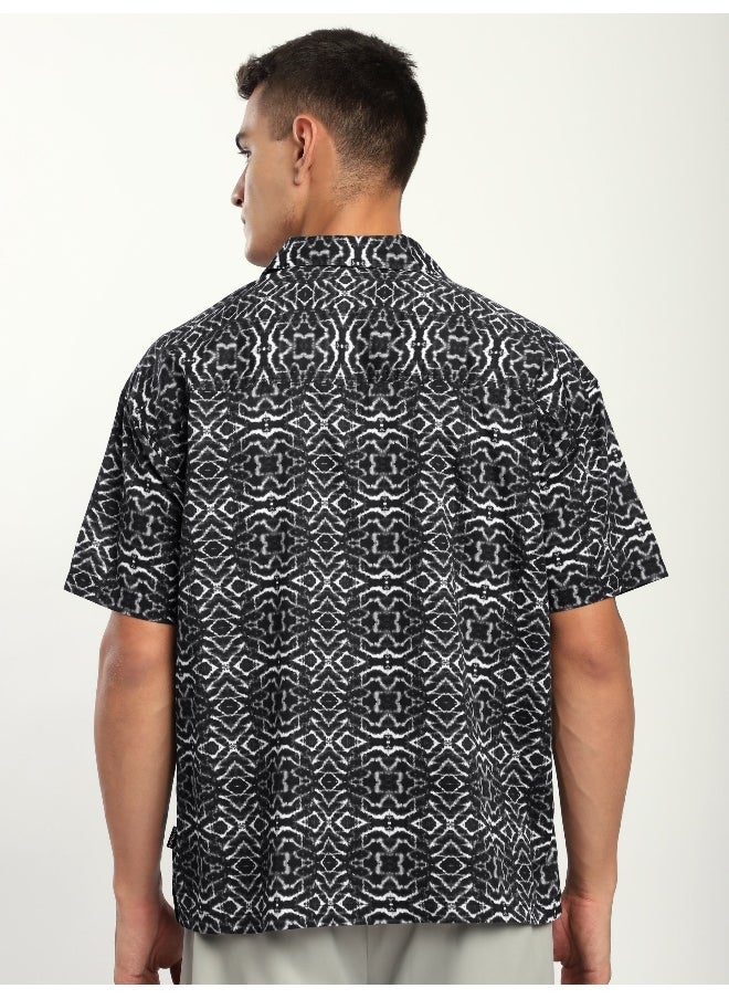 Beyoung Black and White Printed Cuban Shirt  - Image 3