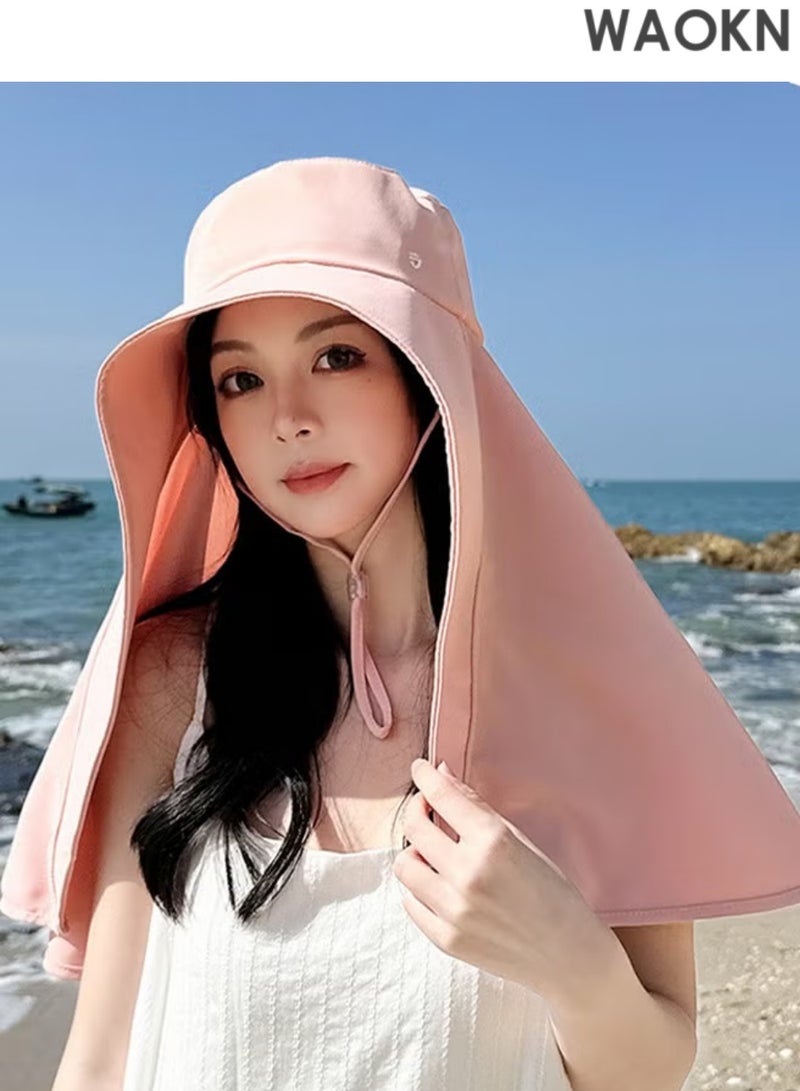 WAOKN Women's Sun Protection Large Shawl Sun Hat, UPF50+ Sun Protection Ponytail Comfort Hat, Breathable Waterproof, Summer Beach Outdoor Hat Garden Fishing Hiking(Pink) - Image 2