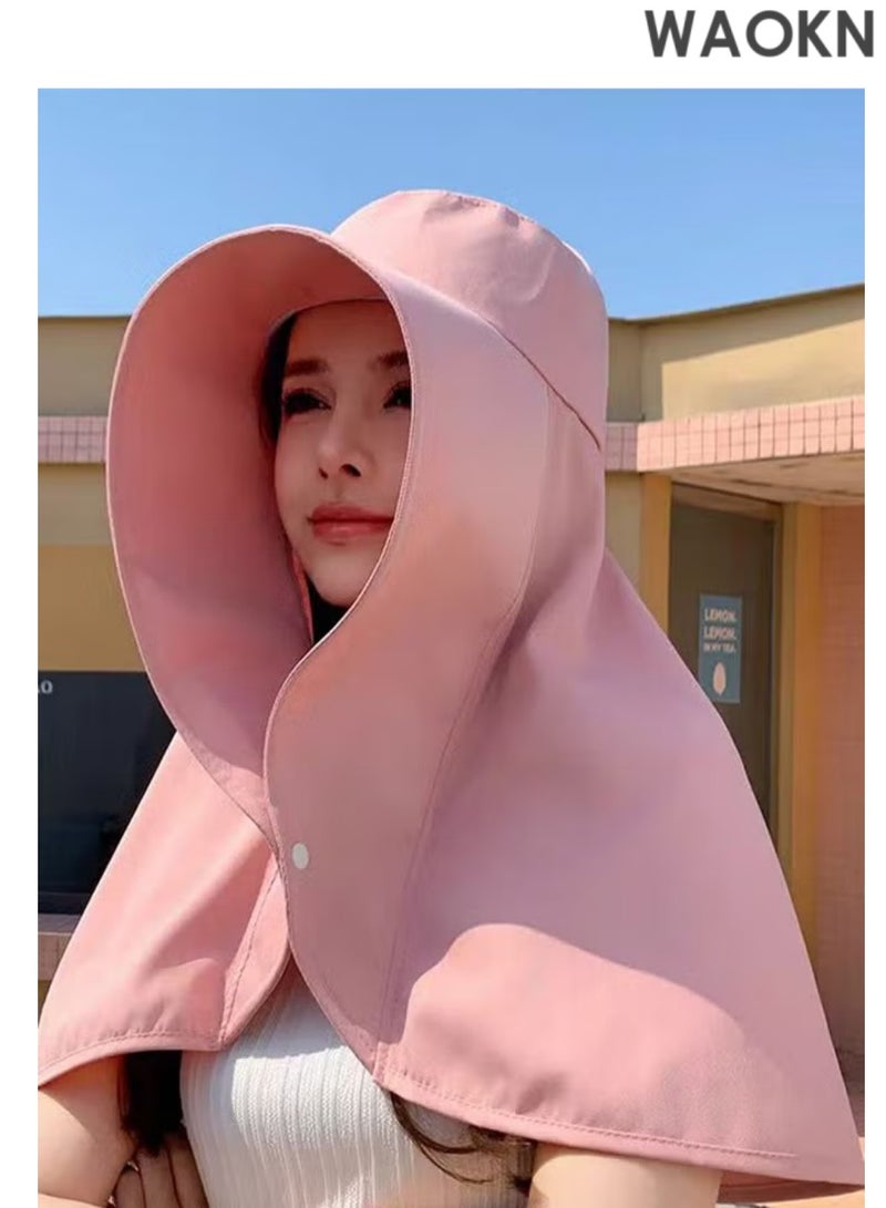 WAOKN Women's Sun Protection Large Shawl Sun Hat, UPF50+ Sun Protection Ponytail Comfort Hat, Breathable Waterproof, Summer Beach Outdoor Hat Garden Fishing Hiking(Pink) - Image 1