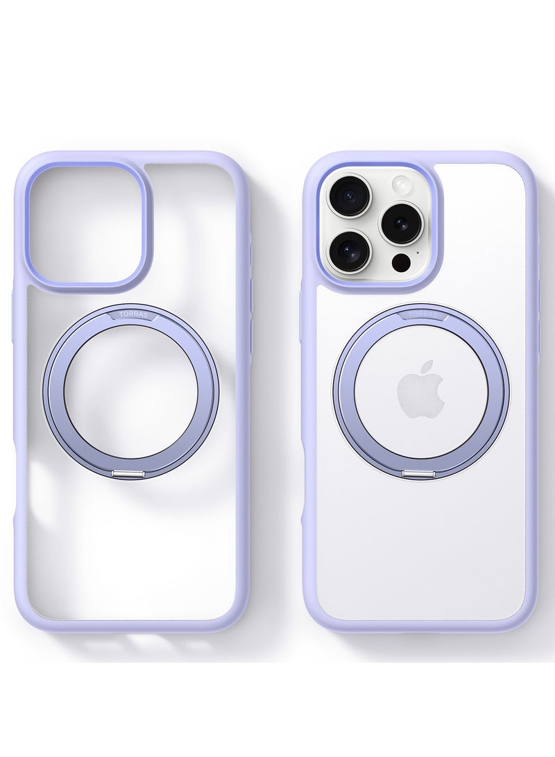 TORRAS Upgraded 360°Rotatable Magnetic Ring for iPhone 16 Pro Max Case, Fit for MagSafe with Stand & Ring Holder, 16FT Mil-Grade Shockproof, Protective Kickstand, Translucent,  for iPhone 16 Pro Max Phone Case Ostand R Fusion, Purple Light Purple - Image 2