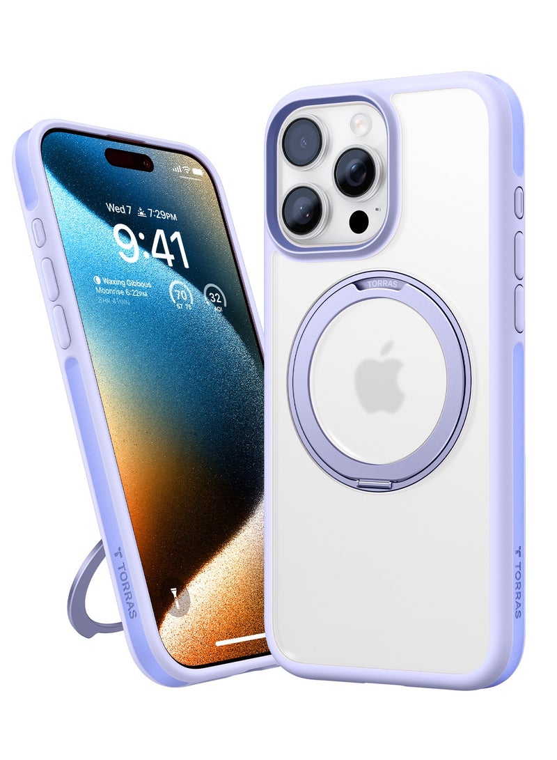 TORRAS Upgraded 360°Rotatable Magnetic Ring for iPhone 16 Pro Max Case, Fit for MagSafe with Stand & Ring Holder, 16FT Mil-Grade Shockproof, Protective Kickstand, Translucent,  for iPhone 16 Pro Max Phone Case Ostand R Fusion, Purple Light Purple - Image 3