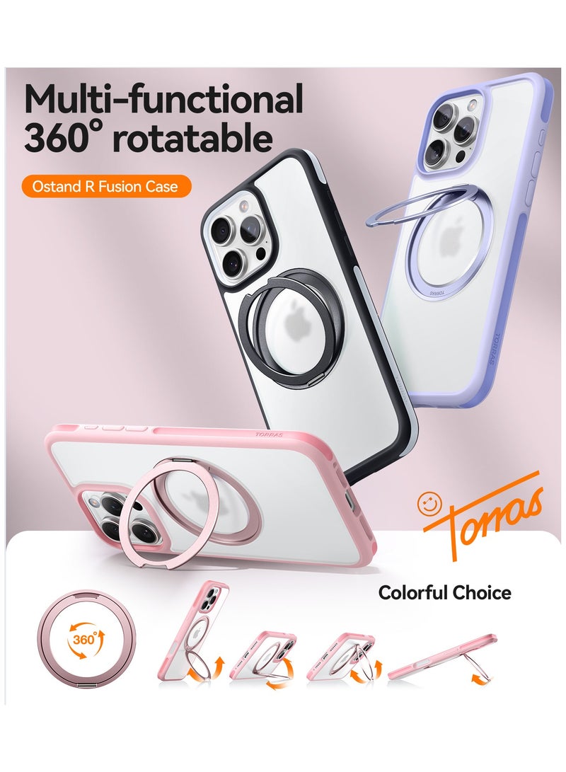 TORRAS Upgraded 360°Rotatable Magnetic Ring for iPhone 16 Pro Max Case, Fit for MagSafe with Stand & Ring Holder, 16FT Mil-Grade Shockproof, Protective Kickstand, Translucent,  for iPhone 16 Pro Max Phone Case Ostand R Fusion, Purple Light Purple - Image 5